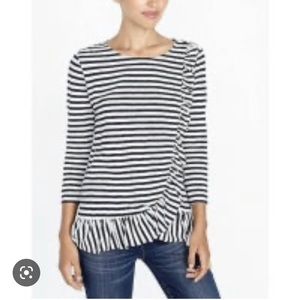 Navy and White Striped Ruffled Peplum Top